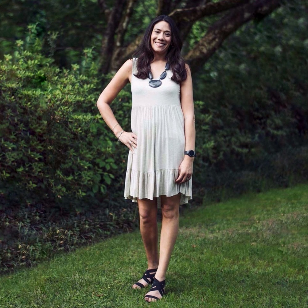 Made in the USA Cozy and soft! ❤️ Ruffled Tunic Dress, solid neutral oatmeal - Picture 3 of 4